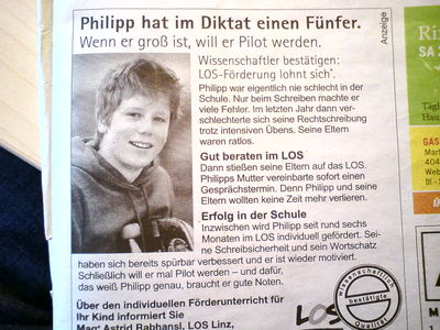 Gruppenavatar von Philipp hat im Diktat einen Fünfer. Wenn er groß ist, will er Pilot werden.