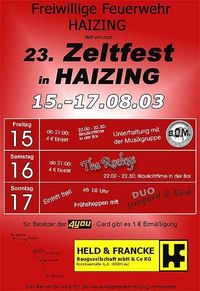 Zeltfest Haizing 2003@Zelt neben Feuerwehrhaus