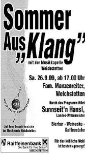 Sommer Aus "Klang"          26. September ab 17:00 Uhr