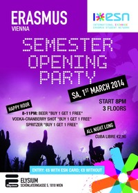 ESN - Erasmus Semester Opening Party@Elysium