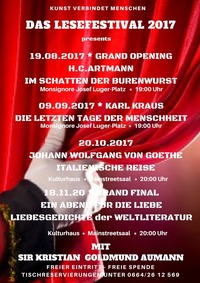 Das Lesefestival 2017 presents H.C.Artmann - Im Schatten der Burenwurst mit Sir Kristian Goldmund Aumann