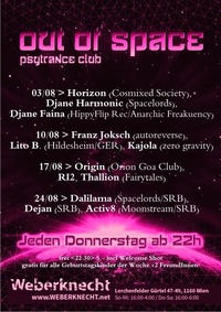 Out Of Space Psytrance Club // Do 31.8. // Weberknecht@Weberknecht