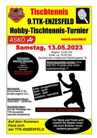 9.TTK-Enzesfeld Hobby-Tischtennis Turnier 2023@Sportschule Lindabrunn