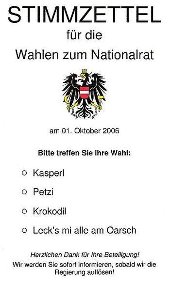 Stimmzettel für Wahl 2008 - 