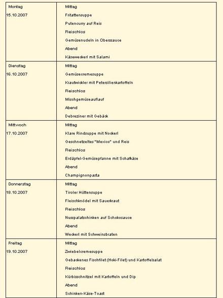 Speiseplan - 