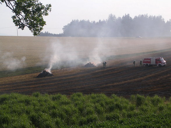 Rundballenpressenbrand in Hilbern - 