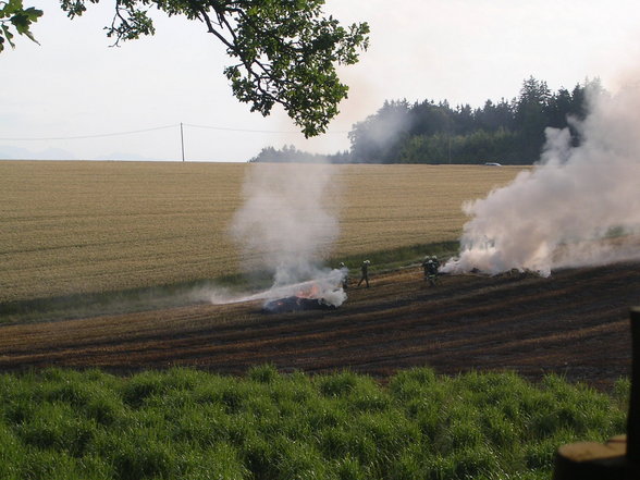 Rundballenpressenbrand in Hilbern - 