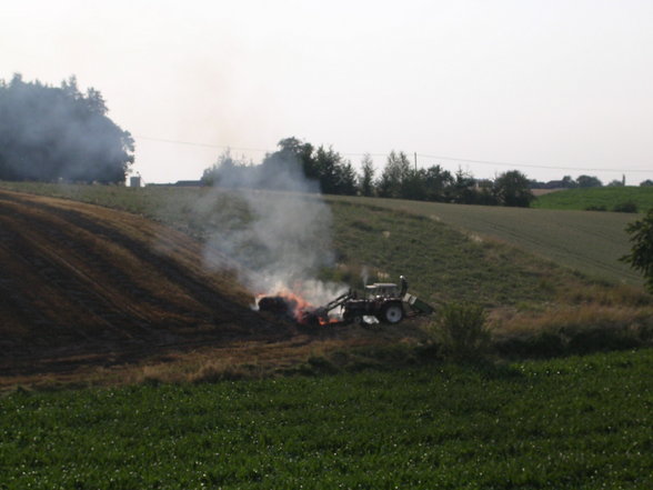 Rundballenpressenbrand in Hilbern - 