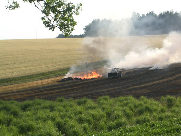 Rundballenpressenbrand in Hilbern - 